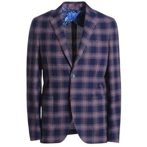 Etro Men’s Tartan Cotton Unstructured Blazer US 48 Size Seersucker Plaid Jacket